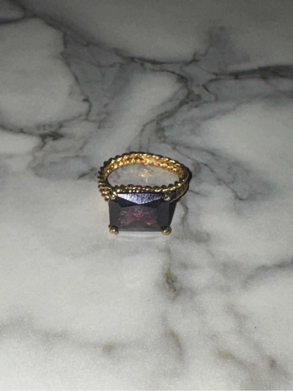 Gold-Tone Purple Stone Solitaire Ring